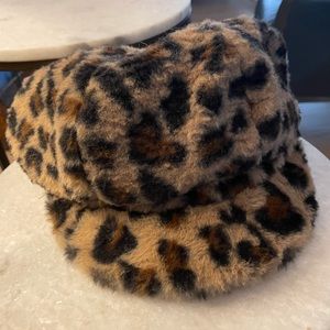 Leopard print newsboy style hat.